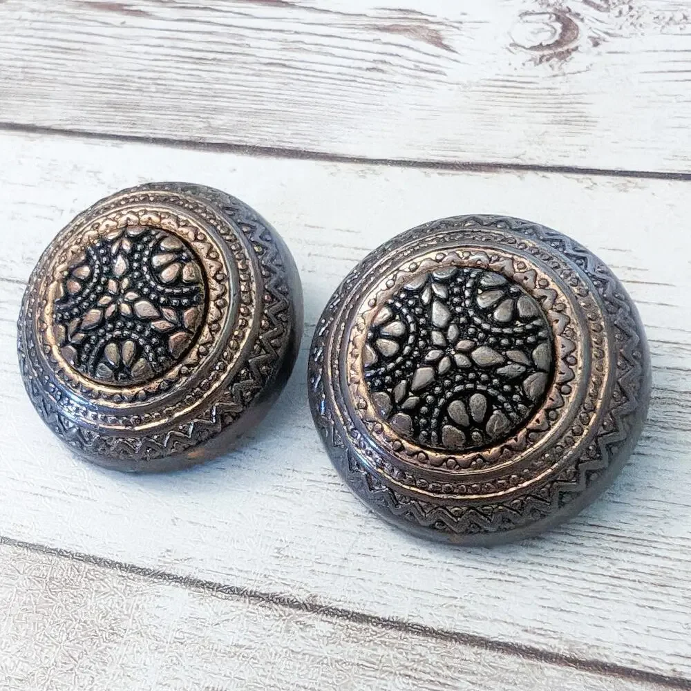 Vintage Clip On Earrings - Large and Ornate Patterned Domed Circle
